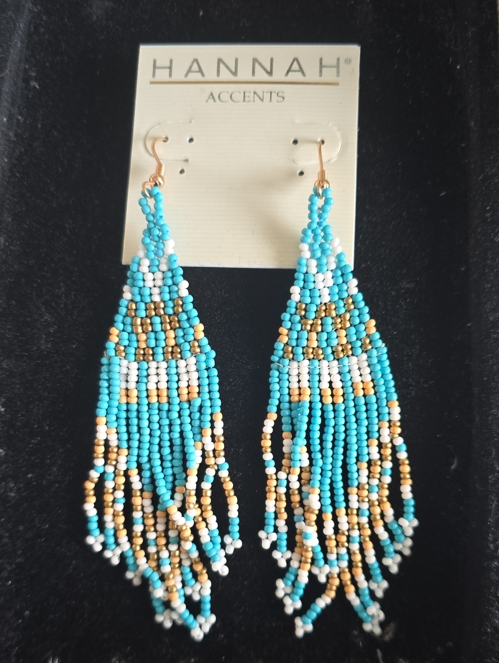 Turquoise Seed Bead Fringe Earrings Measures 4 Inches Long